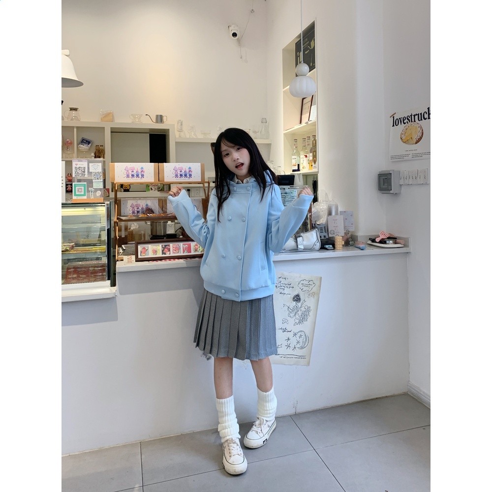 lulucake新品雙排扣衛衣寬鬆顯瘦韓系日常百搭外套設計感-規格圖5