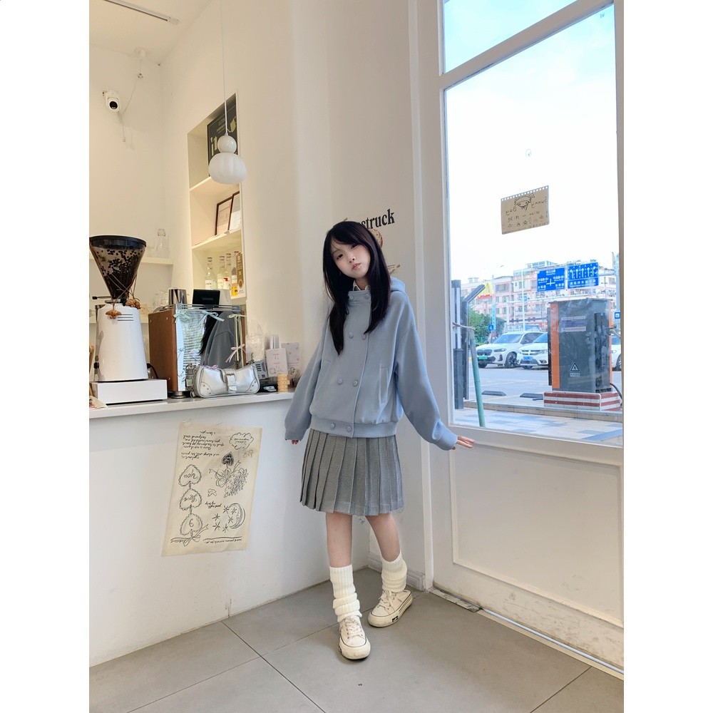 灰藍色雙排扣衛衣