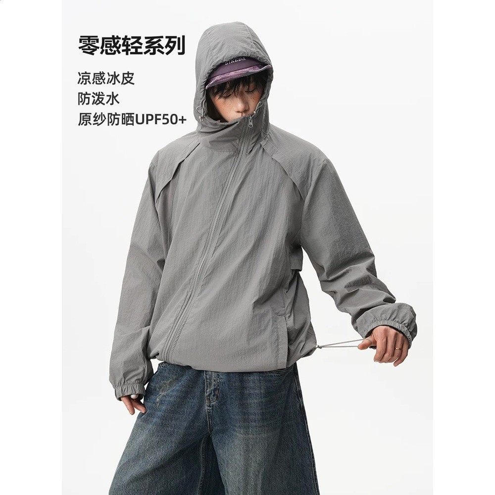 原紗冰感斜拉鍊UPF50+防曬衣男女夏季機能風透氣運動速乾連帽外套-細節圖2
