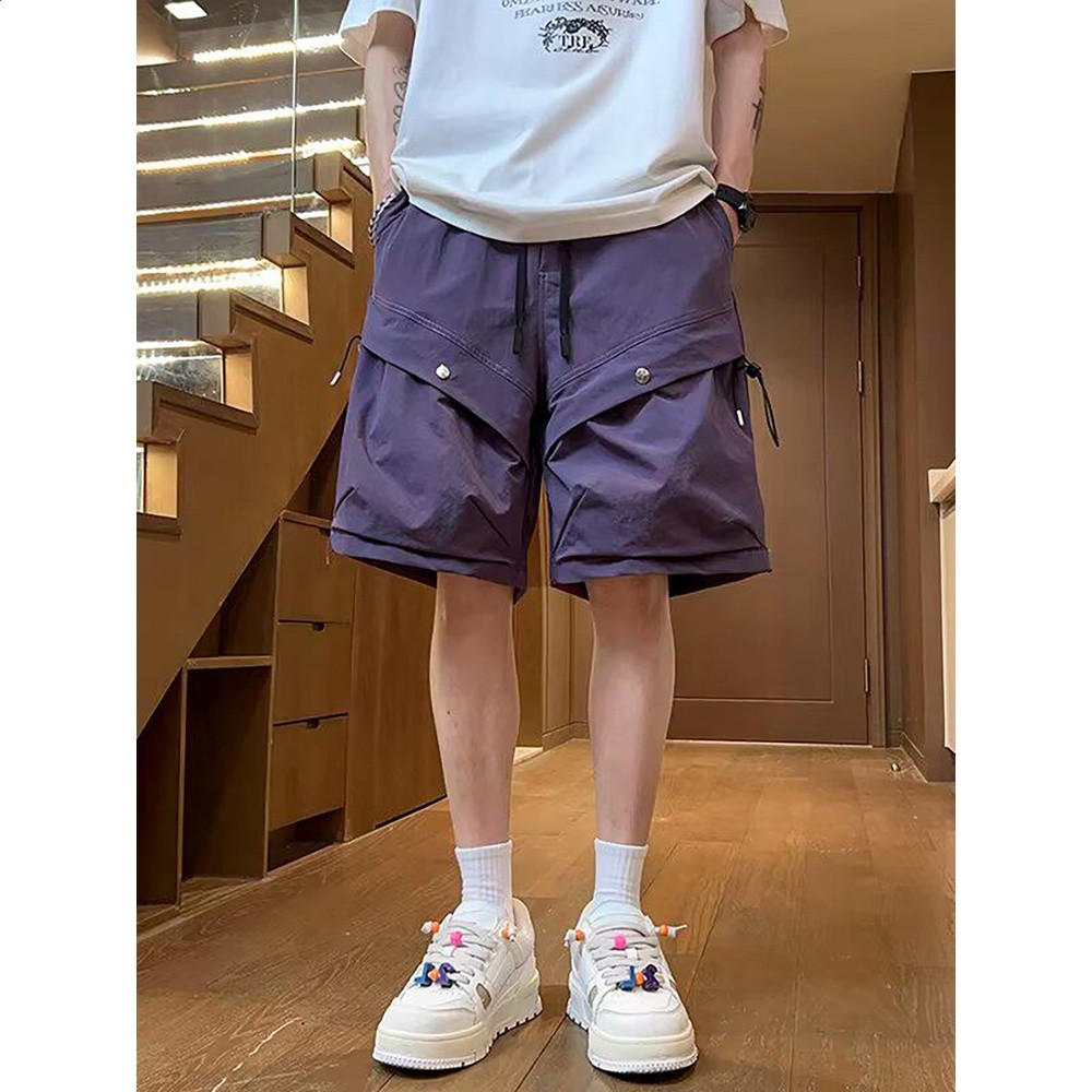 防水工裝風休閒短褲男款夏季大口袋美式運動闊腿速乾五分褲青少年-細節圖3