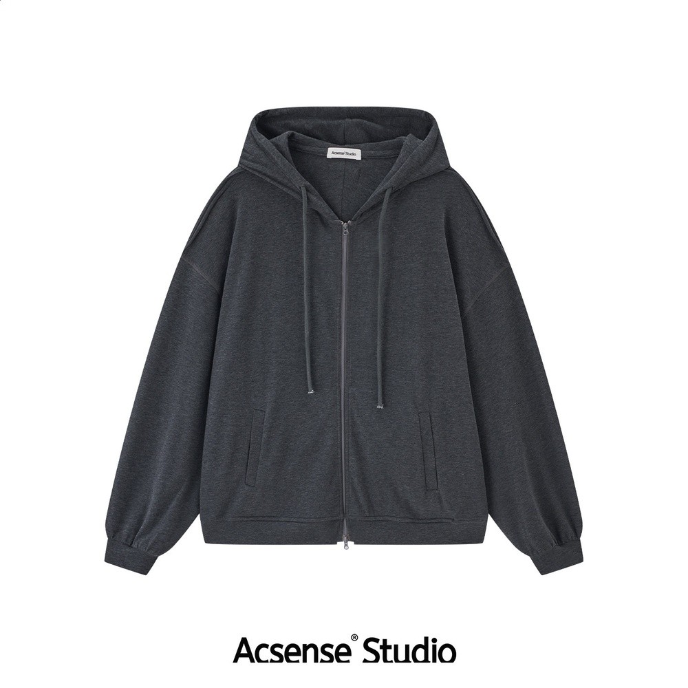 ACSENSE STUDIO 極簡基礎純色落肩寬鬆拉鍊連帽休閒運動套裝-規格圖5