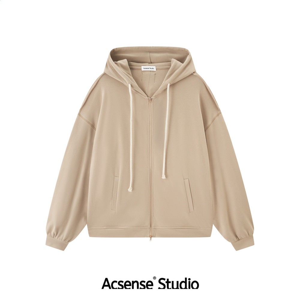 ACSENSE STUDIO 極簡基礎純色落肩寬鬆拉鍊連帽休閒運動套裝-規格圖5