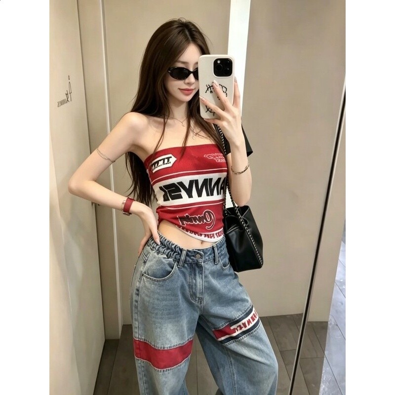 辣妹撞色字母印花平口背心女裝夏季性感修身顯瘦內搭外穿無袖上衣-細節圖2