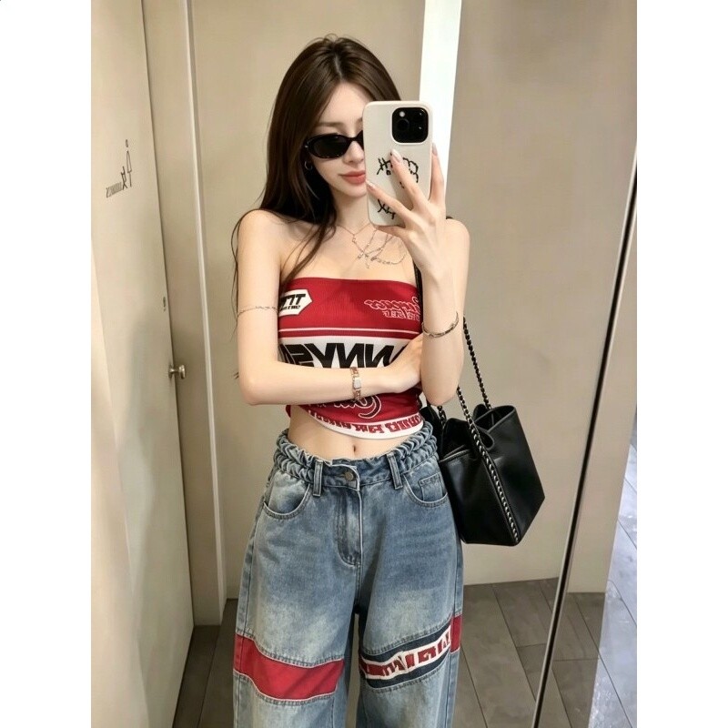 辣妹撞色字母印花平口背心女裝夏季性感修身顯瘦內搭外穿無袖上衣-細節圖4