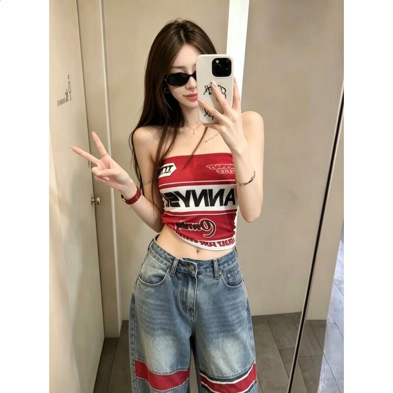 辣妹撞色字母印花平口背心女裝夏季性感修身顯瘦內搭外穿無袖上衣-細節圖5