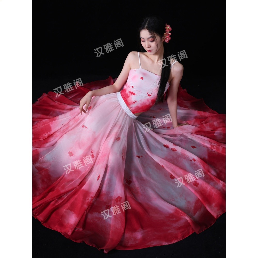 古典舞蹈服女國風紅色身韻飄逸破爛袖紗衣表演服漸變大擺裙演出服-細節圖4