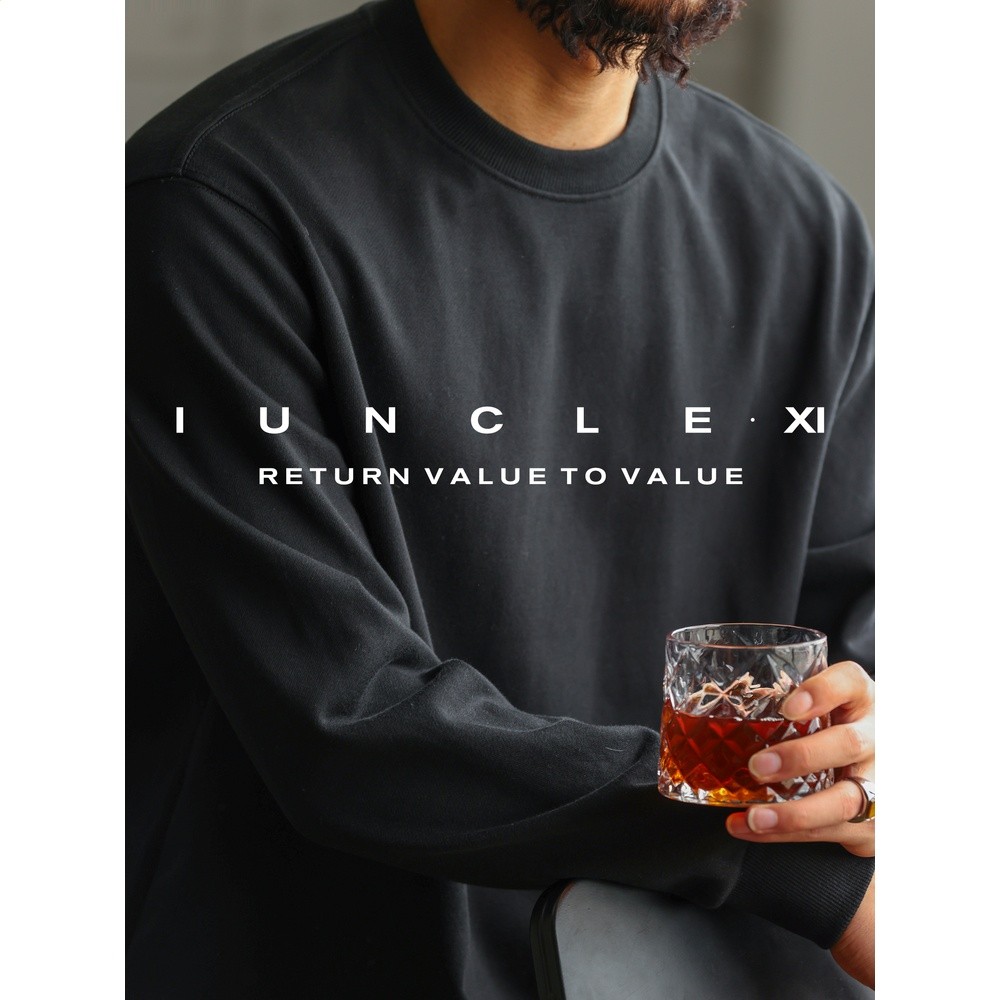 IUNCLEXI/喜叔【城際通勤】重磅390g水洗挺括套頭衛衣男長袖上衣-細節圖3