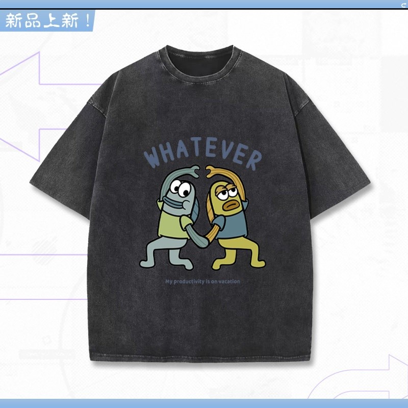 創意搞笑海綿寶寶周邊比奇堡居民青少年水洗寬鬆短袖T恤上衣dt-黑2