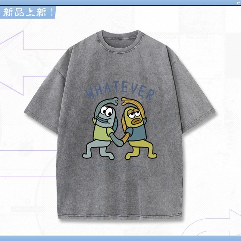 創意搞笑海綿寶寶周邊比奇堡居民青少年水洗寬鬆短袖T恤上衣dt-灰2