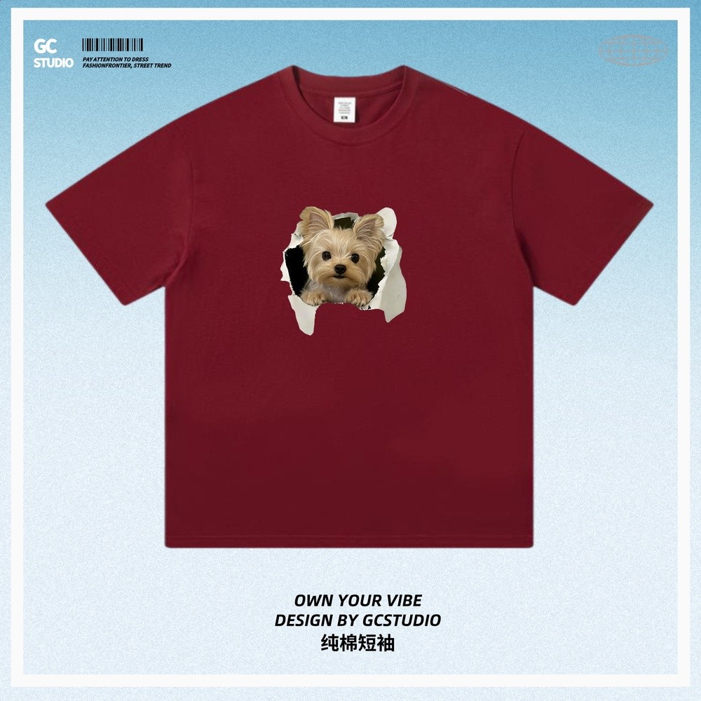 暗紅色純棉短袖