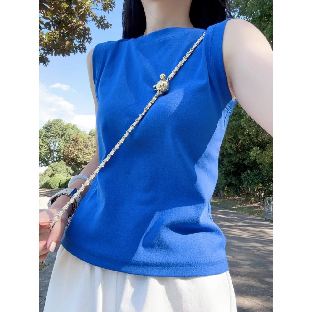 清冷感淺藍寬肩帶工字背心女夏季通勤百搭疊穿無袖打底衣基礎上衣-規格圖5