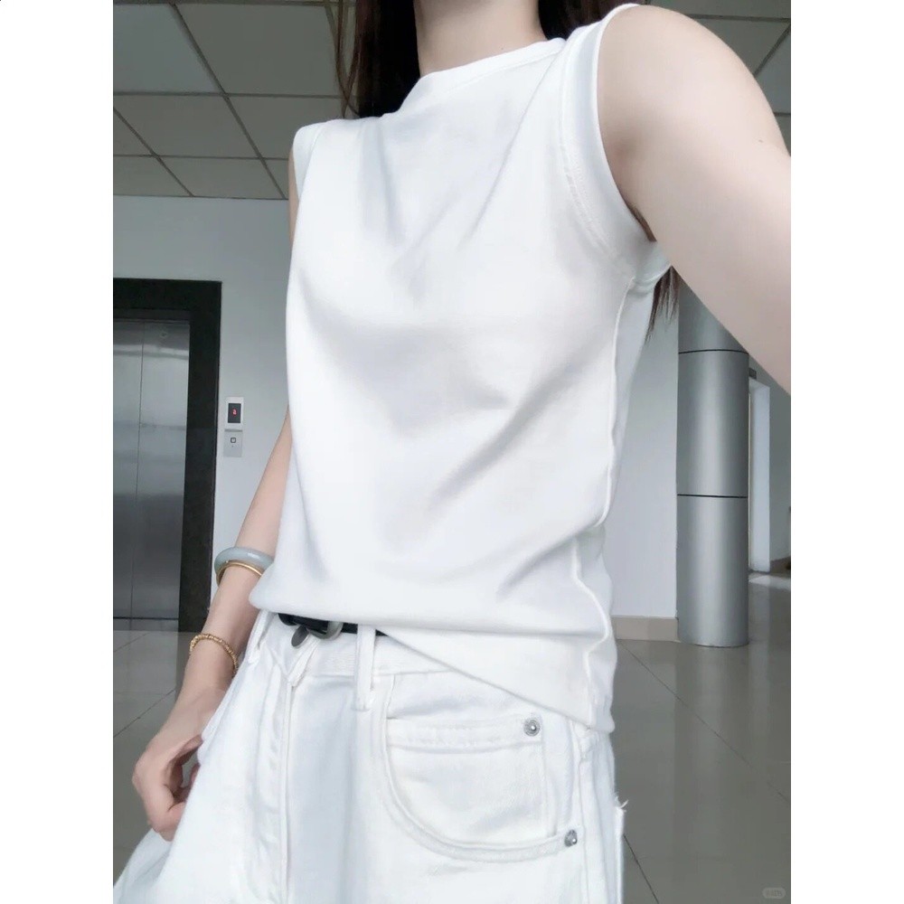 清冷感淺藍寬肩帶工字背心女夏季通勤百搭疊穿無袖打底衣基礎上衣-規格圖5