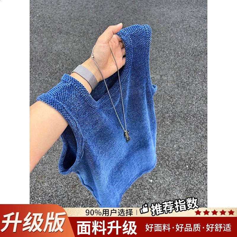 灰色肌理感菠蘿格汗背心男款夏季輕薄透氣無袖t恤健身運動風坎肩-規格圖5