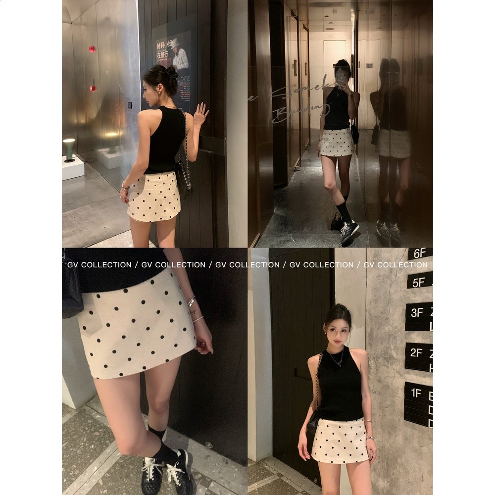 GV大白哥 原色極簡 亞麻波點半身裙防走光裙褲設計感新款百搭裙子-細節圖3