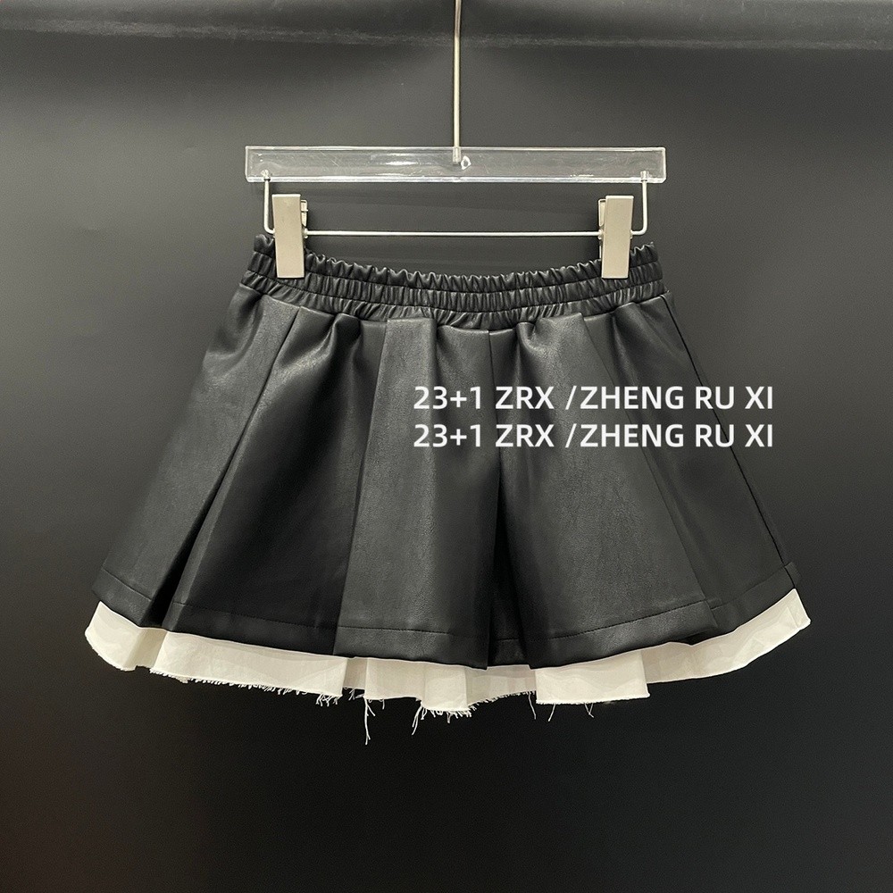 付新博女裝拼接皮衣套裝女時尚老錢風鬆弛感皮馬甲外套+短裙16233-細節圖4