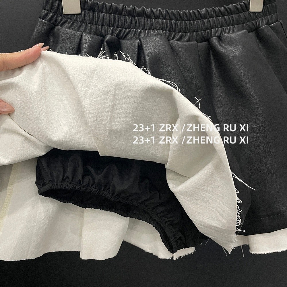 付新博女裝拼接皮衣套裝女時尚老錢風鬆弛感皮馬甲外套+短裙16233-細節圖5