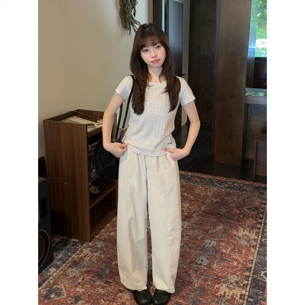 奶兔星球-自制 特別袢剪裁鬆緊腰工裝褲女夏2026新款直筒休閒褲子-細節圖4