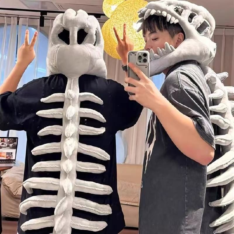 中華恐龍骨架毛絨玩具頭套恐龍園外骨骼玩偶兒童毛絨萬聖節禮物-細節圖2