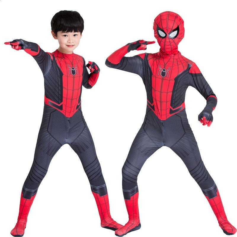 蜘蛛俠連體緊身衣萬聖節Cos play服裝成人兒童連體衣套裝-規格圖5