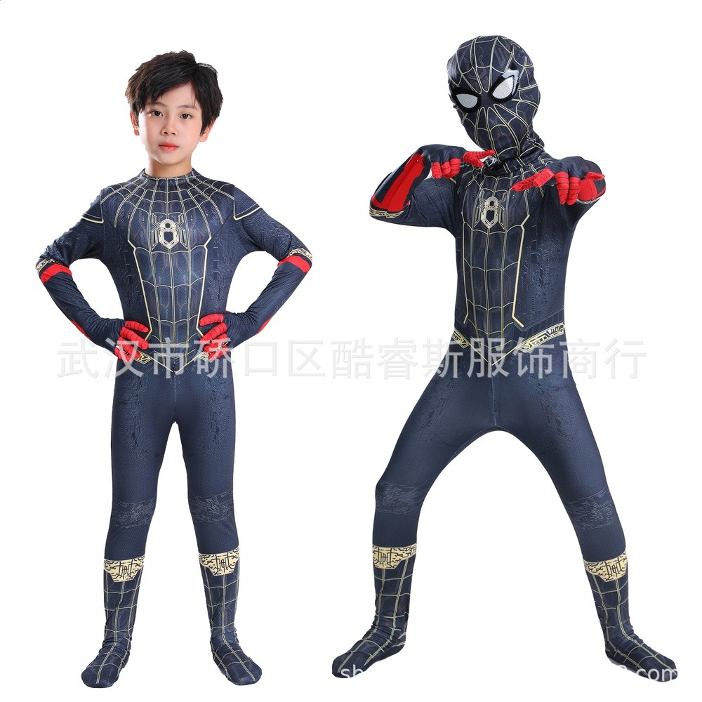 蜘蛛俠連體緊身衣萬聖節Cos play服裝成人兒童連體衣套裝-規格圖5