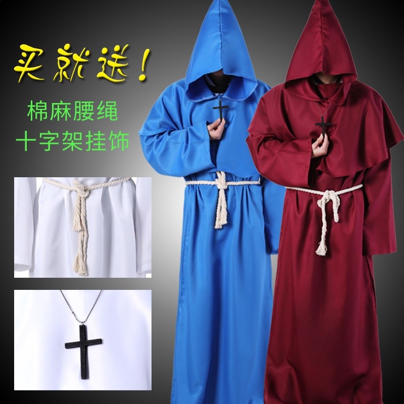 萬聖節cosplay古裝中世紀僧侶服修士袍巫師服牧師服COS服裝舞臺服-細節圖2