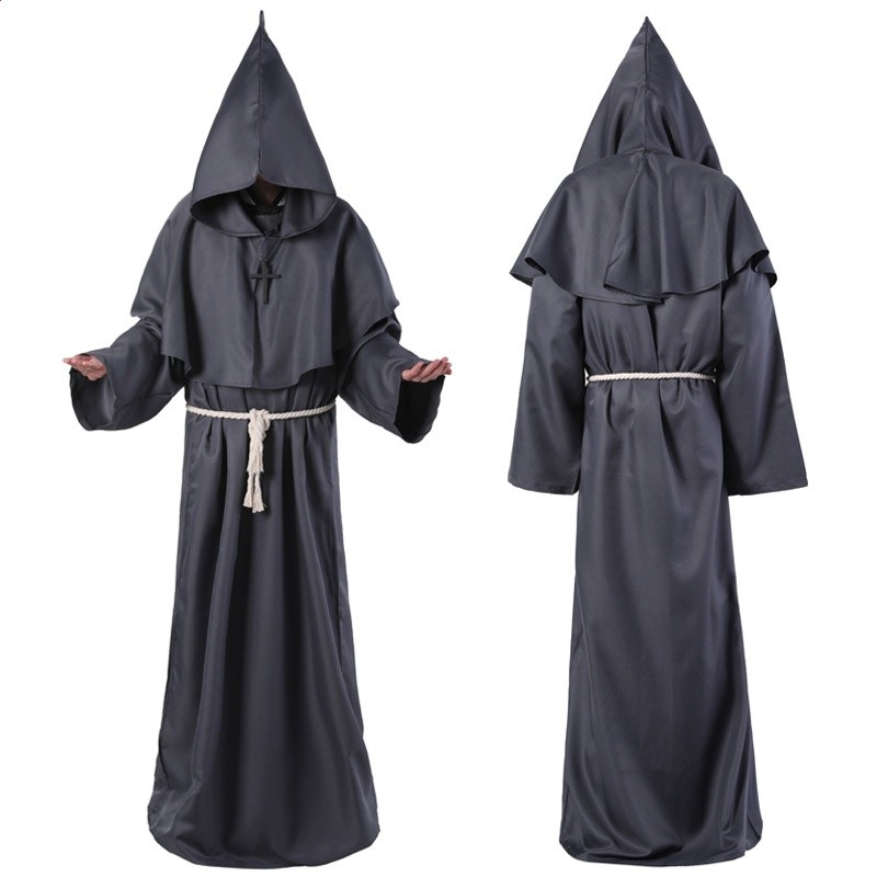 萬聖節cosplay古裝中世紀僧侶服修士袍巫師服牧師服COS服裝舞臺服-細節圖3
