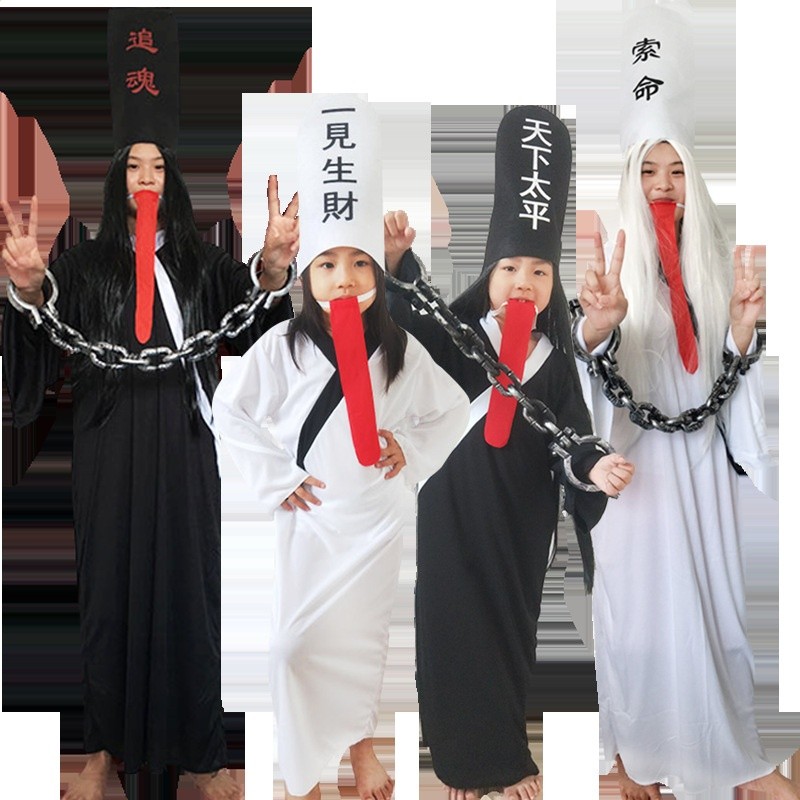 萬聖節黑白無常服裝 成人cos死神衣服清朝殭屍貞子恐怖鬼衣演出服-細節圖3