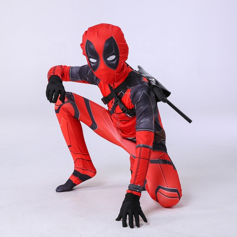 Deadpool死侍連體緊身衣 萬聖節服裝兒童死侍cosplay服裝成人套裝-細節圖4
