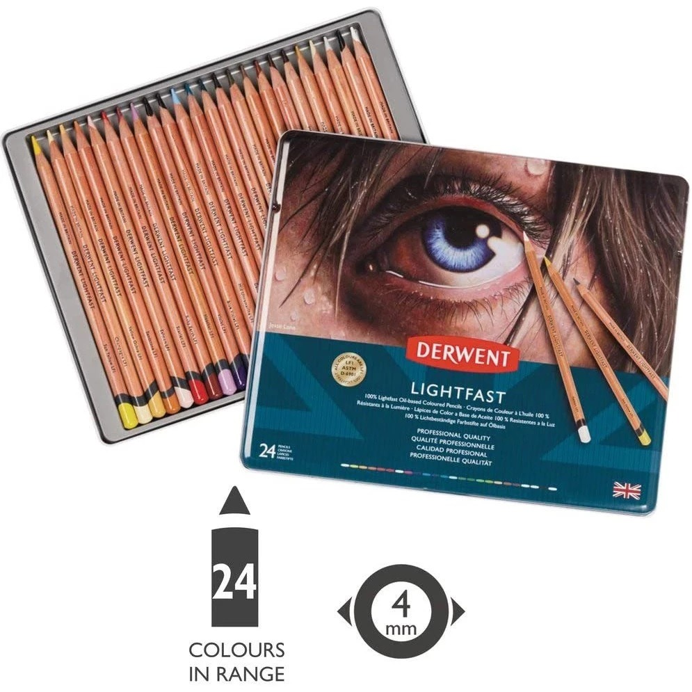 【DERWENT 德爾文】LIGHTFAST油性色鉛24色-鐵盒裝 DW2302720-細節圖2