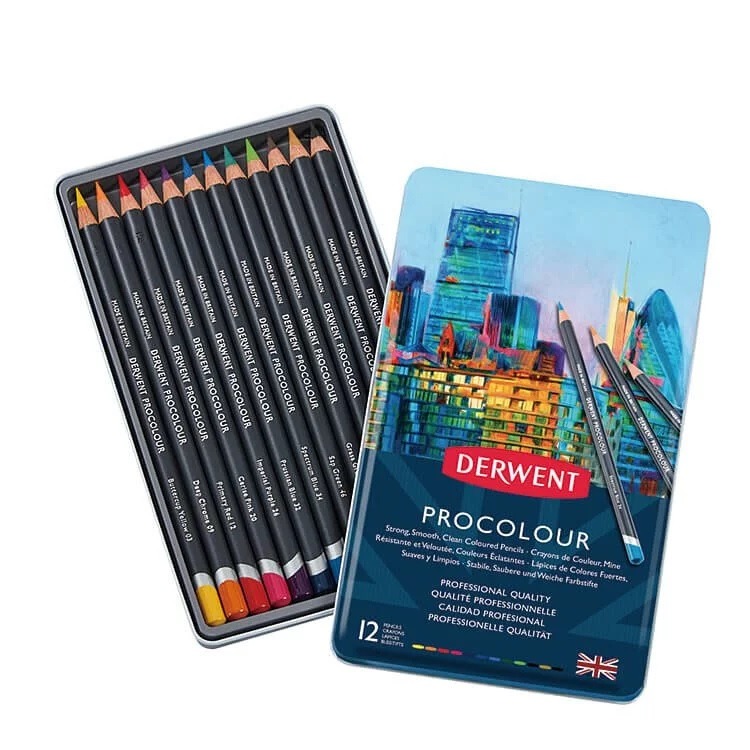 【DERWENT 德爾文】 PROCOLOUR油性色鉛12色-鐵盒裝 DW2302505-細節圖2