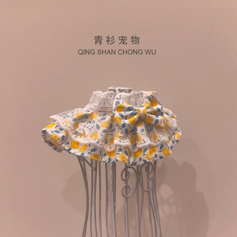 <拔辣選品>【青衫寵物】 ◆ 黃色檸檬🍋蕾絲口水巾、領巾寵物貓咪狗狗頸部裝飾衣服圍脖-細節圖2