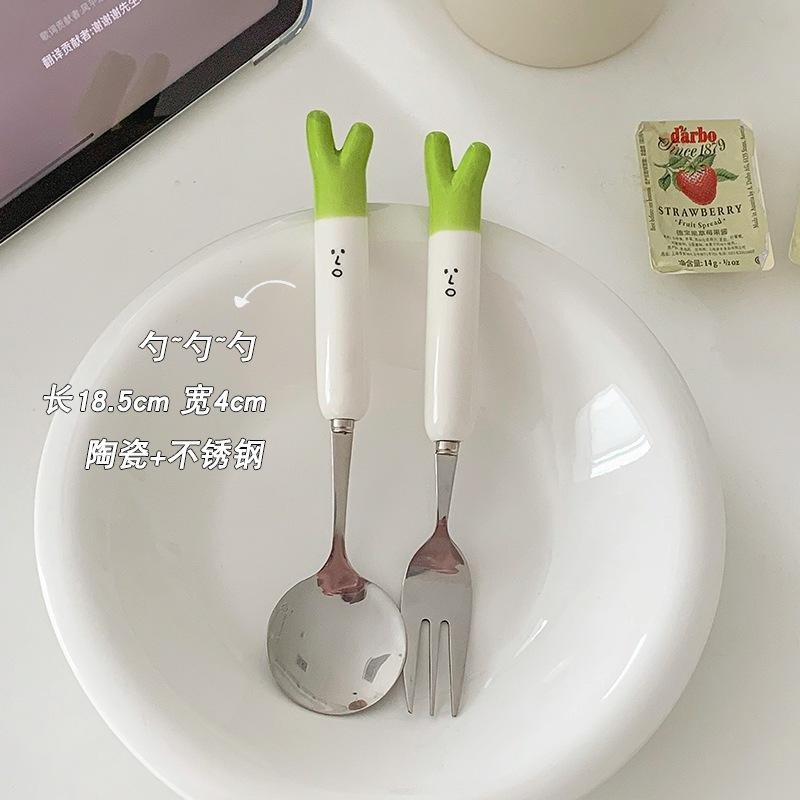 ins風 網红餐具 湯匙 叉子 高颜值不鏽鋼 造型餐具 你算哪根蔥 可愛風 儀式感 兒童餐具-細節圖3