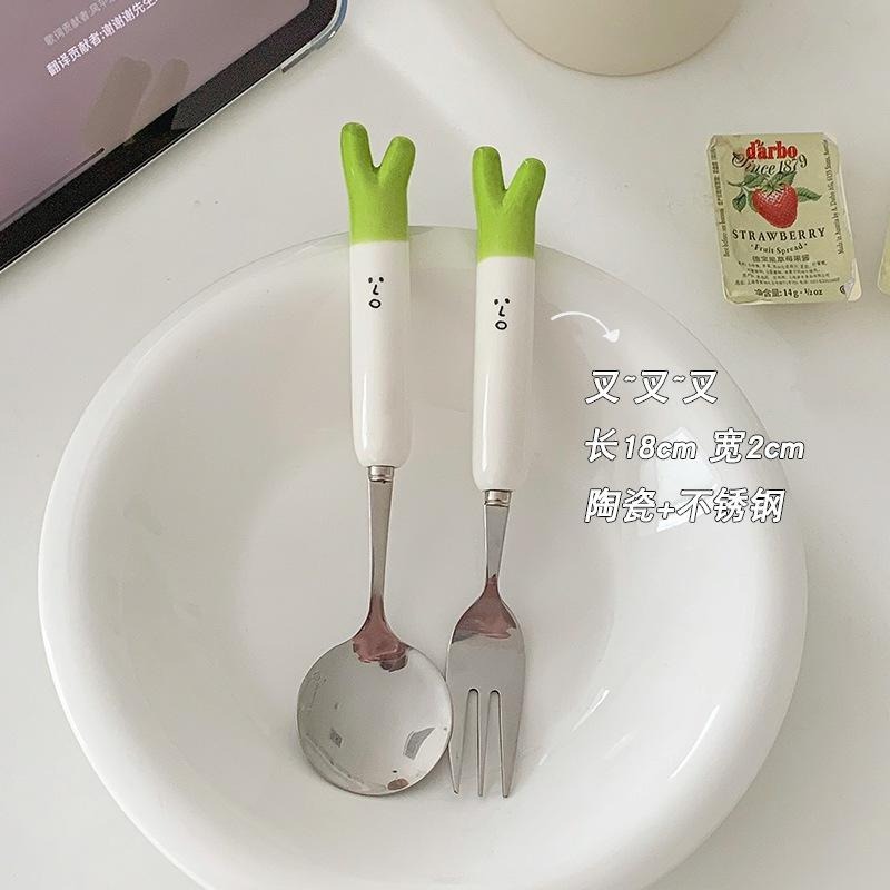 ins風 網红餐具 湯匙 叉子 高颜值不鏽鋼 造型餐具 你算哪根蔥 可愛風 儀式感 兒童餐具-細節圖4