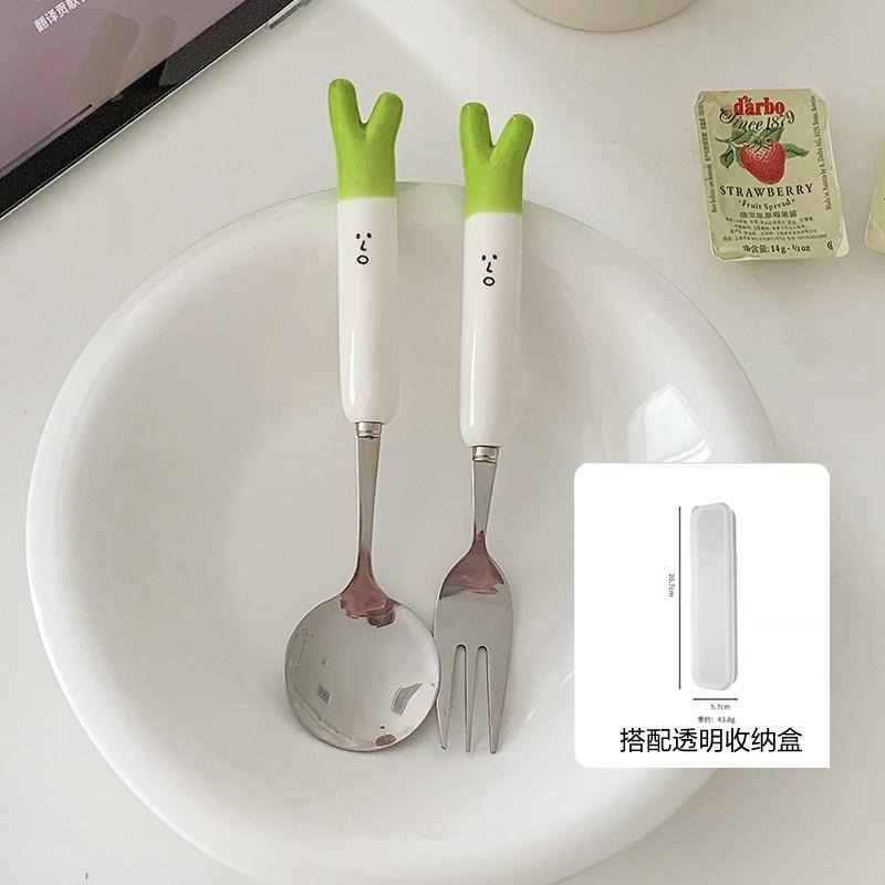 ins風 網红餐具 湯匙 叉子 高颜值不鏽鋼 造型餐具 你算哪根蔥 可愛風 儀式感 兒童餐具-細節圖5