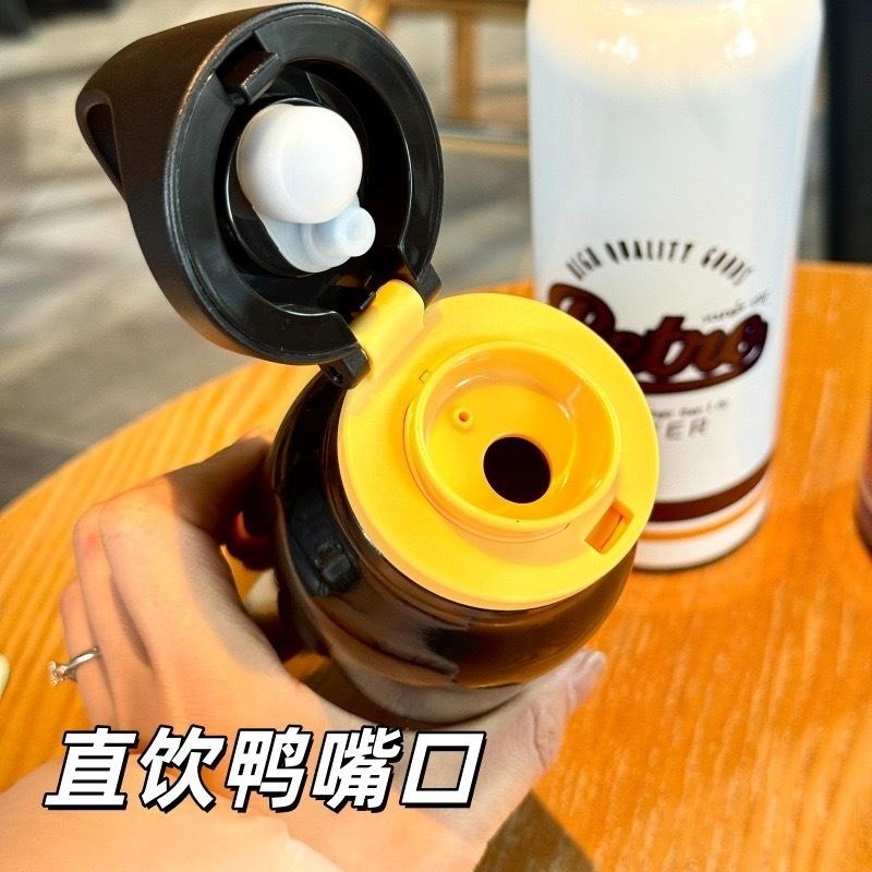 SITARAYURI一鍵彈蓋印花運動水壺 304不鏽鋼600ml手提保溫杯 按壓彈蓋隨行咖啡杯 單手按鍵彈蓋車載保溫杯-細節圖6