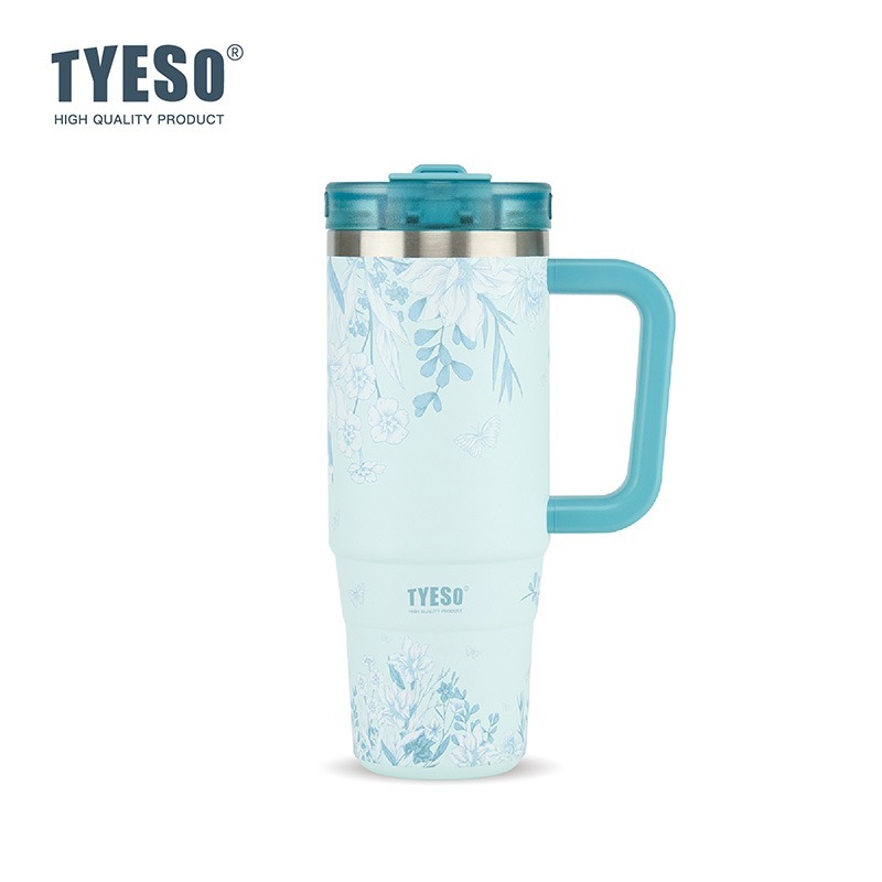 新款速發 TYESO花卉系列手把冰霸杯 304不鏽鋼900ml/1200ml保溫杯 旋轉杯蓋雙飲吸管保溫杯 車載咖啡杯-規格圖8
