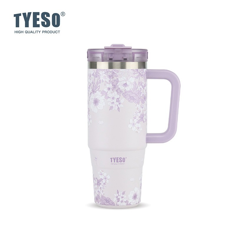 新款速發 TYESO花卉系列手把冰霸杯 304不鏽鋼900ml/1200ml保溫杯 旋轉杯蓋雙飲吸管保溫杯 車載咖啡杯-規格圖8