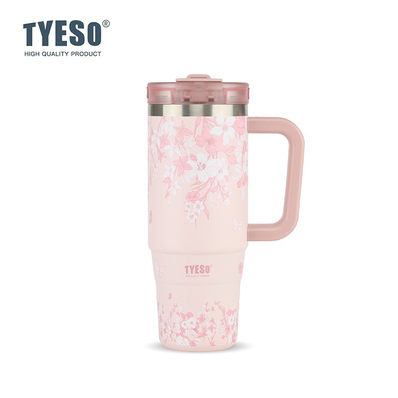 新款速發 TYESO花卉系列手把冰霸杯 304不鏽鋼900ml/1200ml保溫杯 旋轉杯蓋雙飲吸管保溫杯 車載咖啡杯-規格圖8