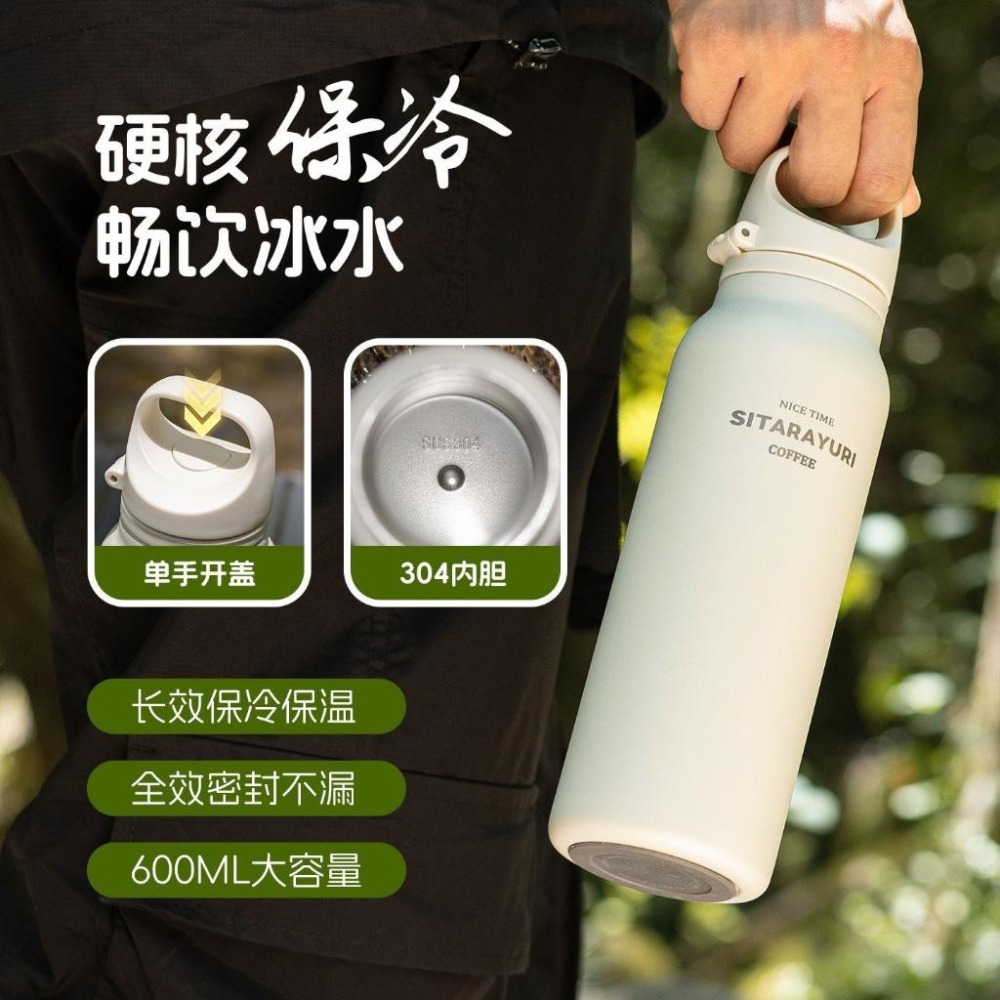 最新SITARAYURI一鍵彈蓋運動水壺 304不鏽鋼600ml手提保溫杯 按壓彈蓋隨行咖啡杯 單手按鍵彈蓋車載保溫杯-細節圖4