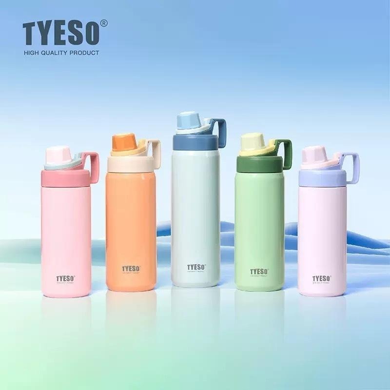 TYESO保溫杯 304不鏽鋼600ml/750ml/900ml大容量運動保溫杯 防漏旋轉杯蓋附矽膠提手不鏽鋼運動水壺-細節圖6
