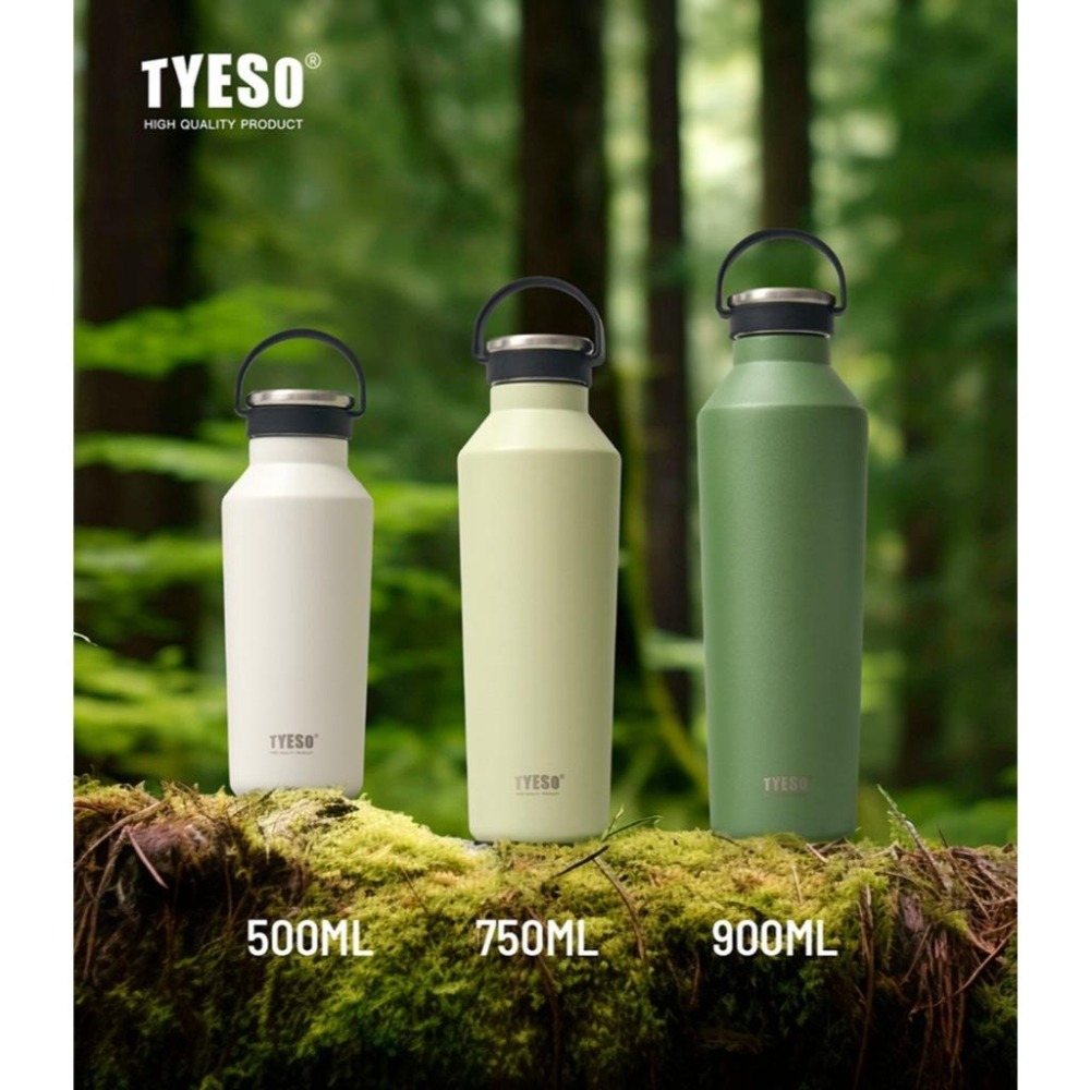 TYESO保溫杯 304不鏽鋼500ml/750ml/900ml大容量運動保溫杯 防漏旋轉杯蓋附矽膠提手不鏽鋼運動水壺-細節圖2