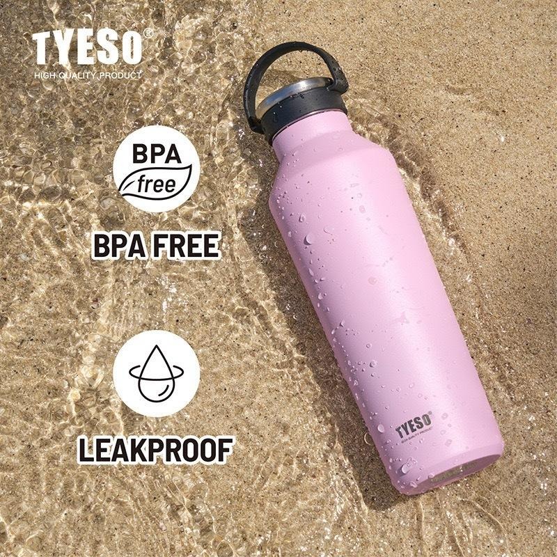 TYESO保溫杯 304不鏽鋼500ml/750ml/900ml大容量運動保溫杯 防漏旋轉杯蓋附矽膠提手不鏽鋼運動水壺-細節圖3