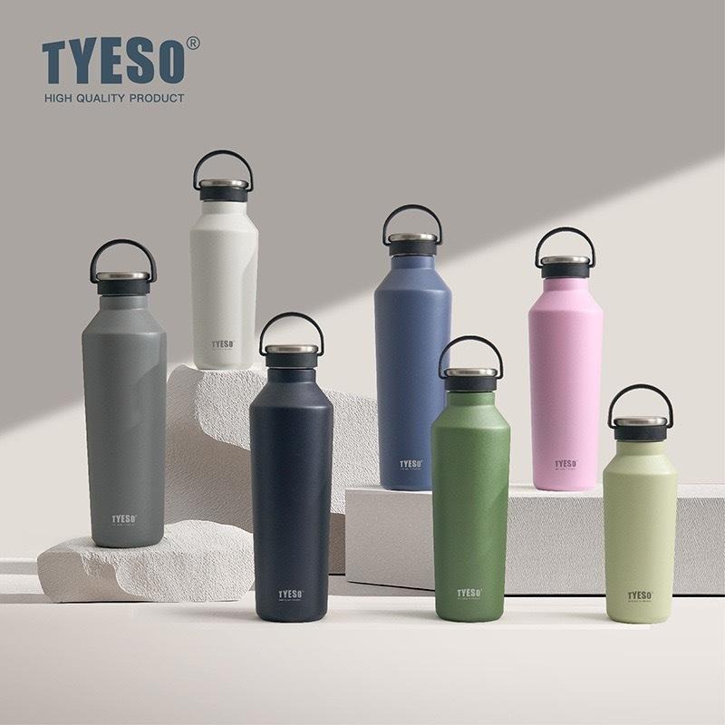 TYESO保溫杯 304不鏽鋼500ml/750ml/900ml大容量運動保溫杯 防漏旋轉杯蓋附矽膠提手不鏽鋼運動水壺-細節圖6