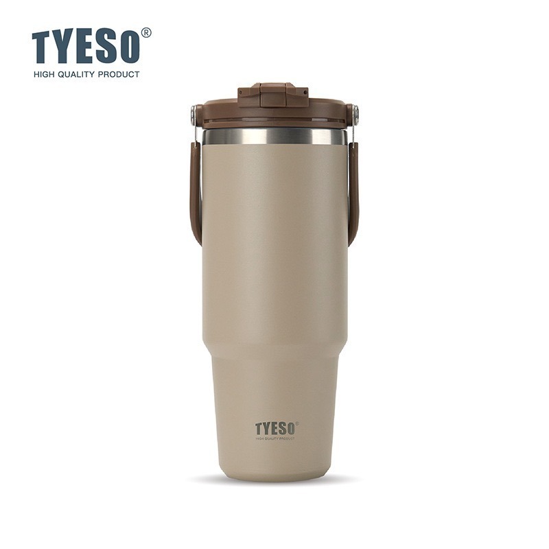TYESO提手吸管保溫杯 600/750/900/1050/1200ml雙飲式冰霸杯 防漏手提咖啡杯 保溫保冷隨行車載杯-規格圖9