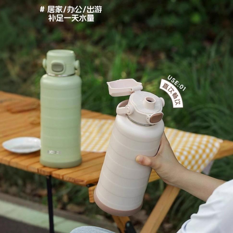 DODGE道奇悅享保溫杯 316不鏽鋼運動保溫杯 570/800/1000ml毛毛蟲手提吸管環保杯 手提一鍵彈蓋隨行水壺-細節圖2