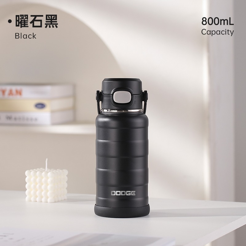 DODGE道奇悅享保溫杯 316不鏽鋼運動保溫杯 570/800/1000ml毛毛蟲手提吸管環保杯 手提一鍵彈蓋隨行水壺-規格圖9