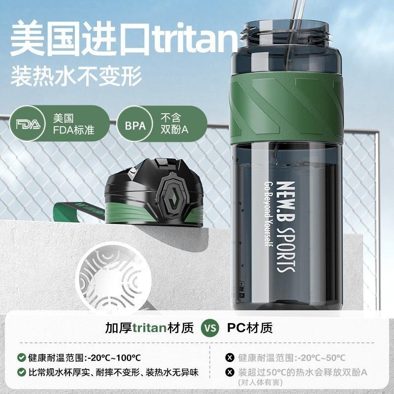 NEW.B星曜運動水壺 TRITAN材質直飲吸管隨行杯 一鍵彈蓋安全鎖防漏健身水杯 矽膠套防滑防燙運動水壺 提繩便攜水壺-細節圖3