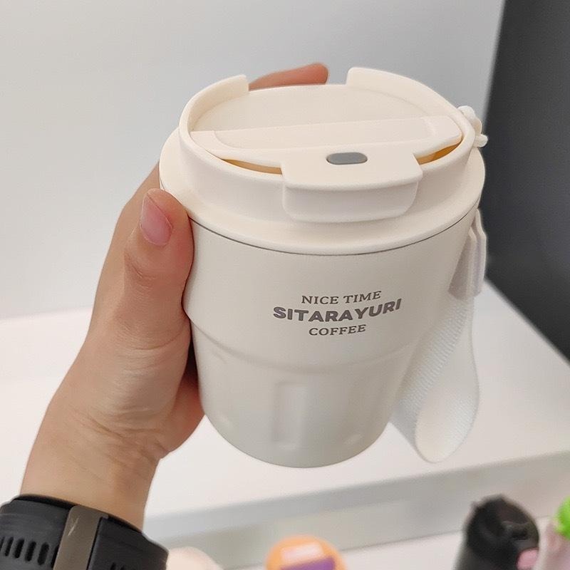 新款速發 韓版304不鏽鋼保溫杯 保溫保冷咖啡杯 旋轉杯蓋不鏽鋼隨手杯 環保隨行咖啡杯 不鏽鋼保溫車載杯 手提杯蓋咖啡杯-細節圖3