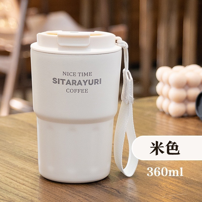 新款速發 韓版304不鏽鋼保溫杯 保溫保冷咖啡杯 旋轉杯蓋不鏽鋼隨手杯 環保隨行咖啡杯 不鏽鋼保溫車載杯 手提杯蓋咖啡杯-規格圖9