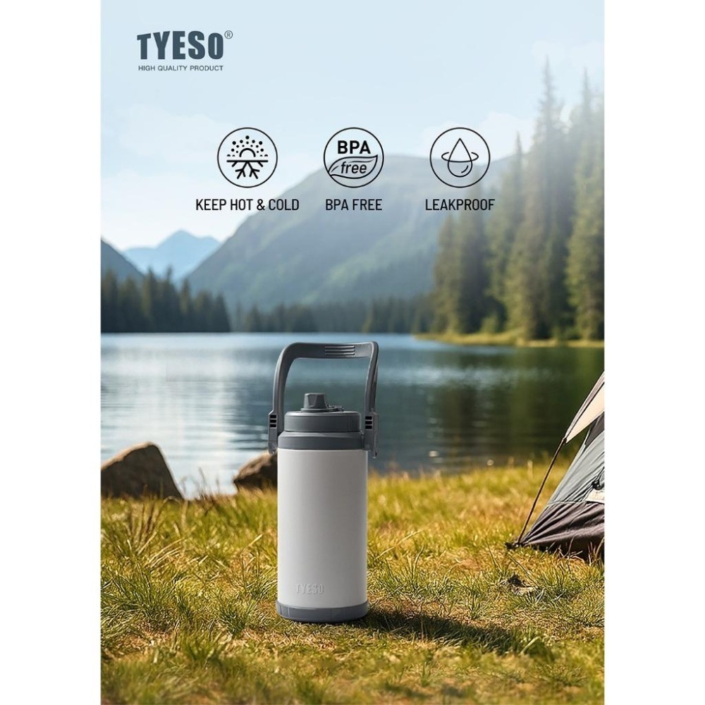 新品 TYESO大容量不鏽鋼手提兩用壺2000ml/2500ml/3000ml/3500ml 可調節肩帶手提便攜運動水壺-細節圖6